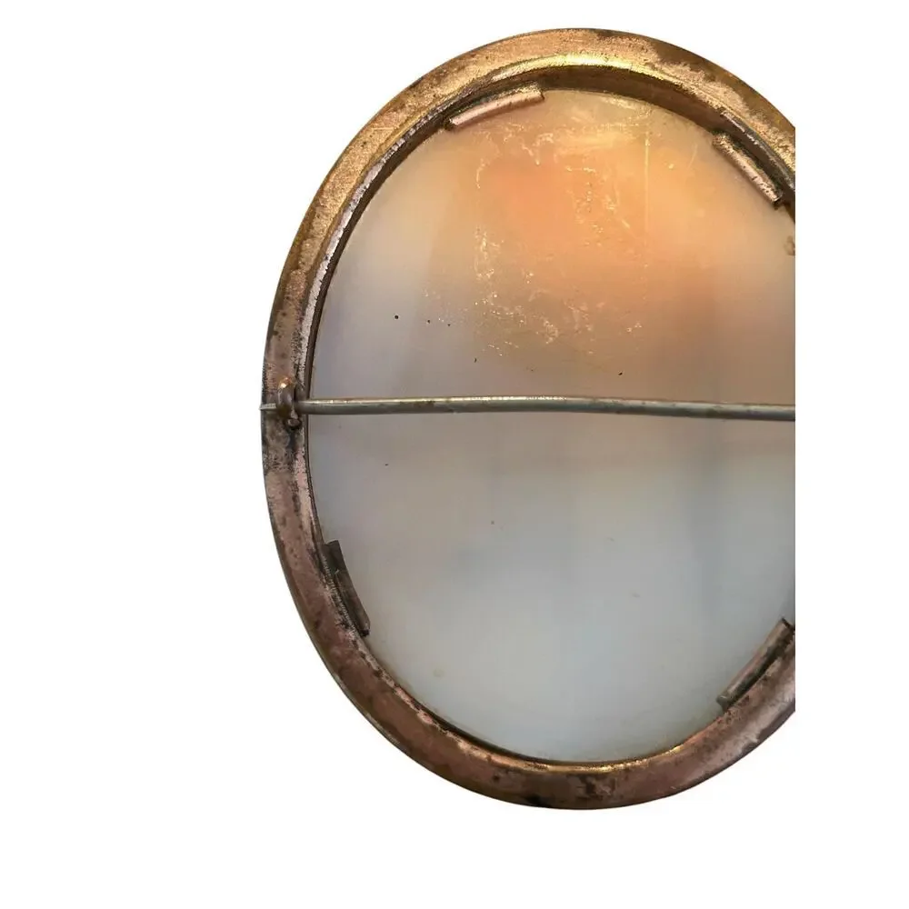 Antique Shell Cameo Brooch: Rebecca at the Well Figural Carving Gold Filled